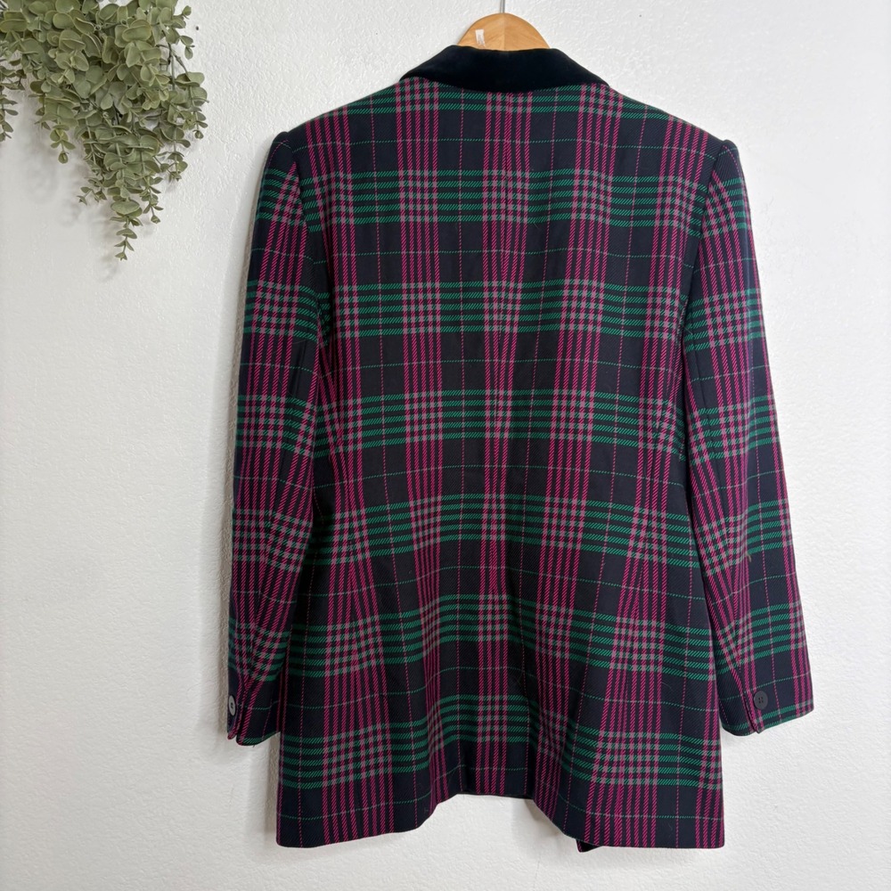 Jones New York Vintage Plaid Blazer Velvet Shawl Collar Size 10 - Picture 11 of 11
